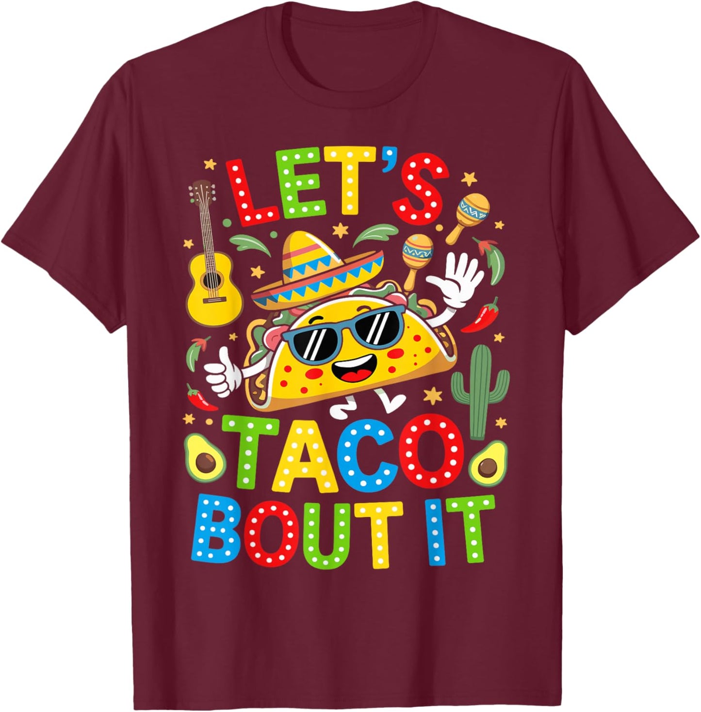 Let's Taco Bout It Funny Mexican Tacos Cinco De Mayo Boys T-Shirt - T-Shirt | Maroon