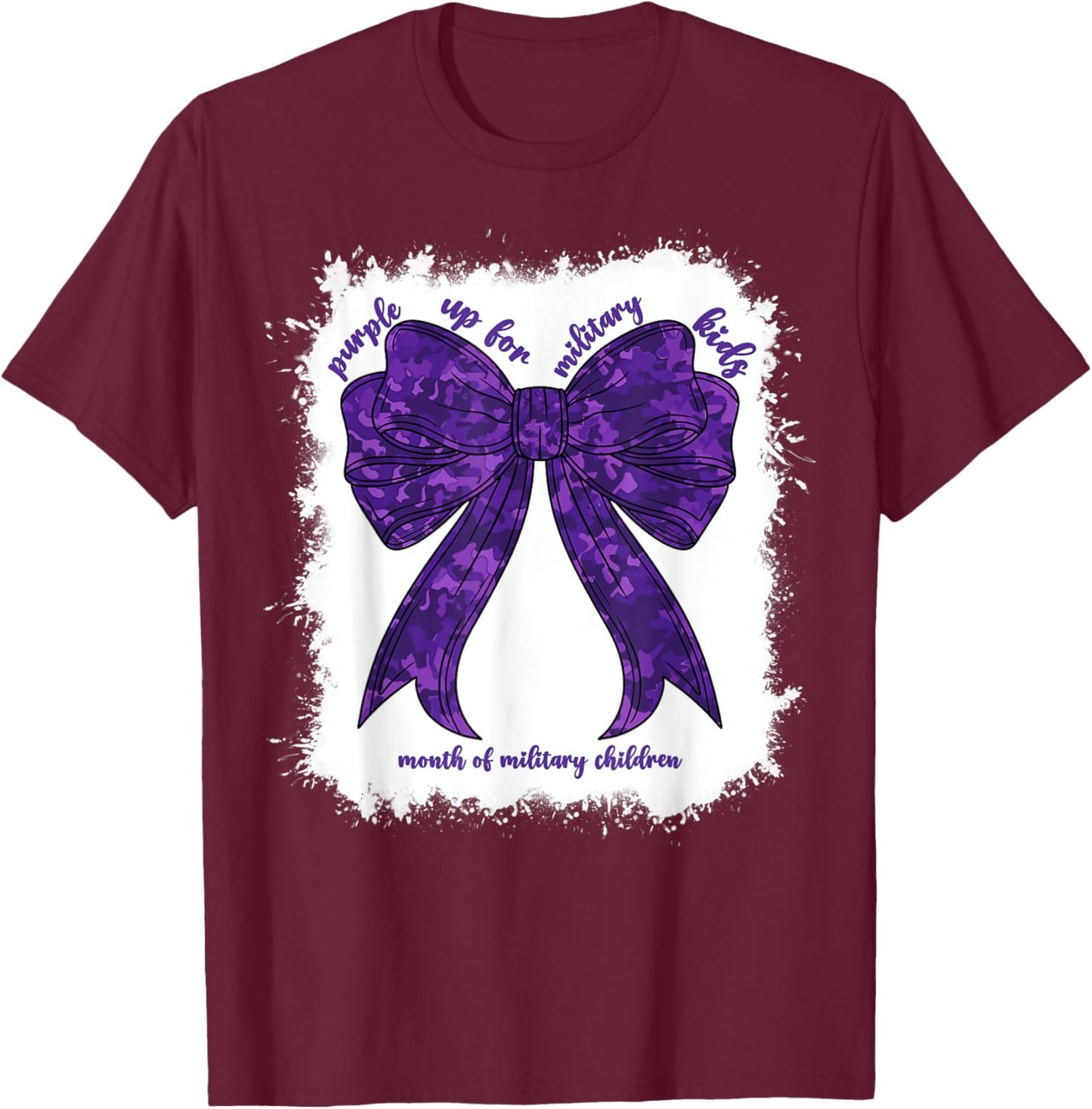 Purple Up For Military Kids Month Of Military Child Girl Bow T-Shirt - T-Shirt | Maroon