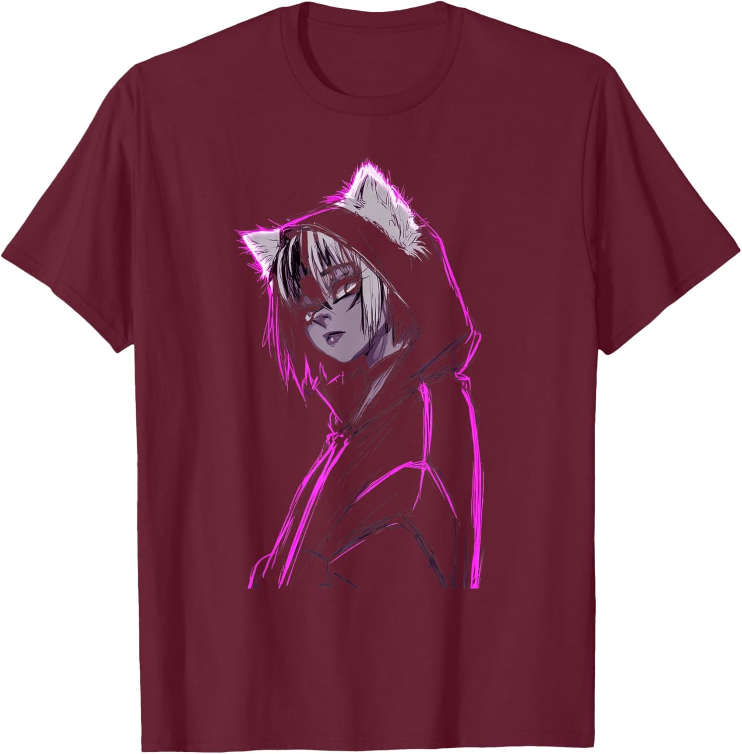 Anime Cat Wolf Fox Girl Furry Style Teens Kawaii Cosplay T-Shirt - T-Shirt | Maroon