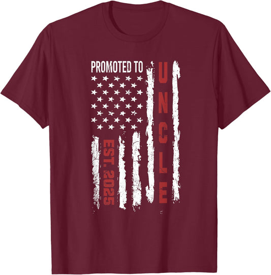 Promoted To Uncle 2025, First Time Uncle American Flag Women Girls Kids Men T-Shirt - T-Shirt | Maroon