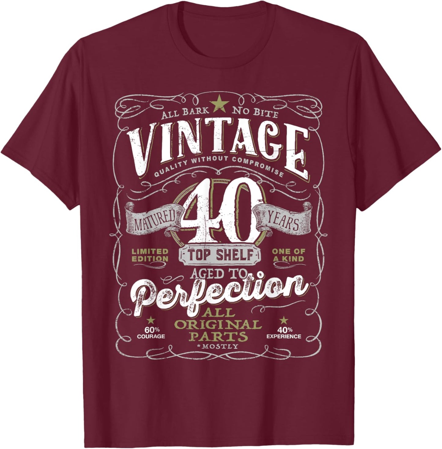 40th Birthday Top , Vintage Aged Top Shelf Born 1985 T-Shirt - T-Shirt | Maroon