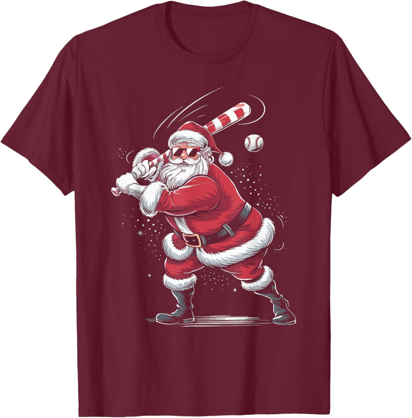 Santa Playing Baseball Christmas Baseball Player Men Boys T-Shirt - T-Shirt | Maroon