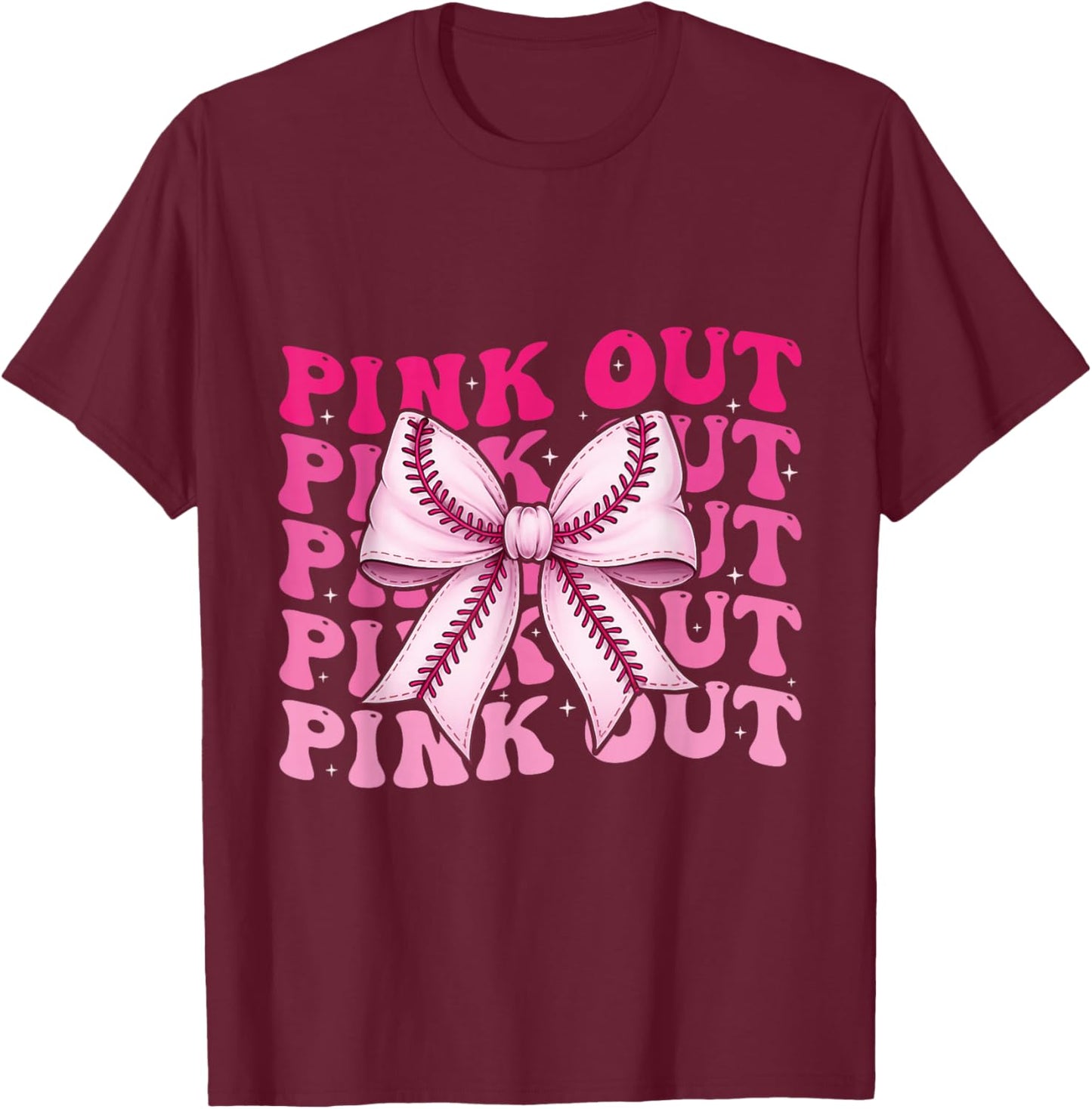 Pink Out Baseball Bow Breast Cancer Coquette Bow Women Girl T-Shirt - T-Shirt | Maroon