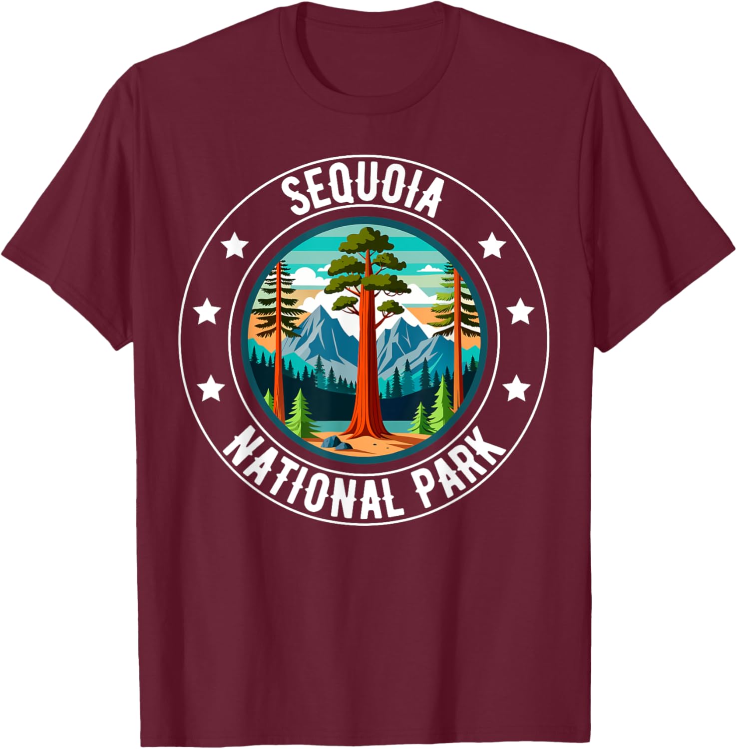 Retro Sequoia National Park Tree Hiking Camping Outdoor T-Shirt - T-Shirt | Maroon