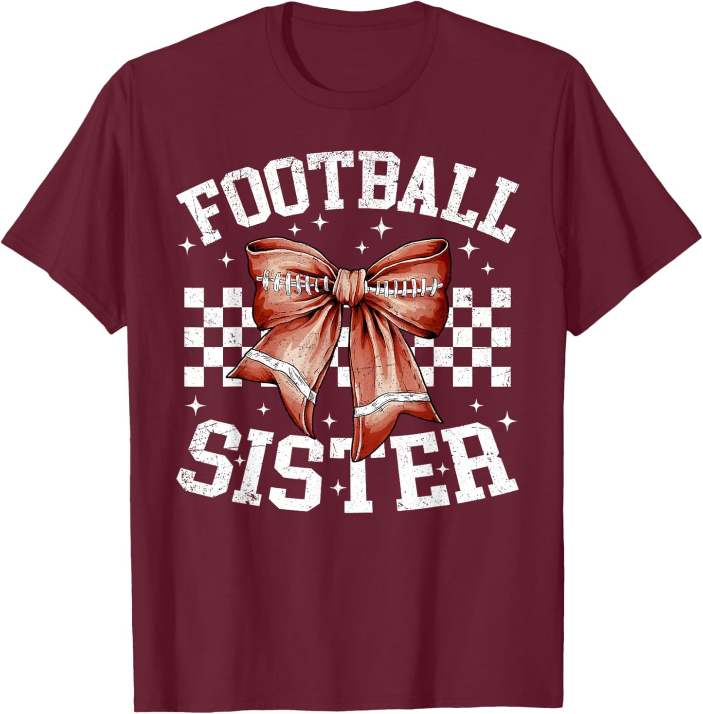 Coquette Bow American Football Sister Thanksgiving Autumn T-Shirt - T-Shirt | Maroon