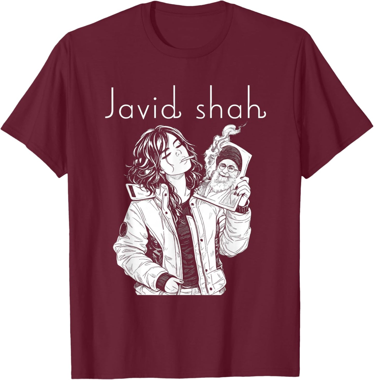Javid Shah Girl with Cigarette Visual Storytelling Iran T-Shirt - T-Shirt | Maroon