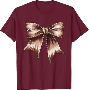 Coquette Bow Funny Football Lover Game Day Football Mom Mama T-Shirt - T-Shirt | Maroon