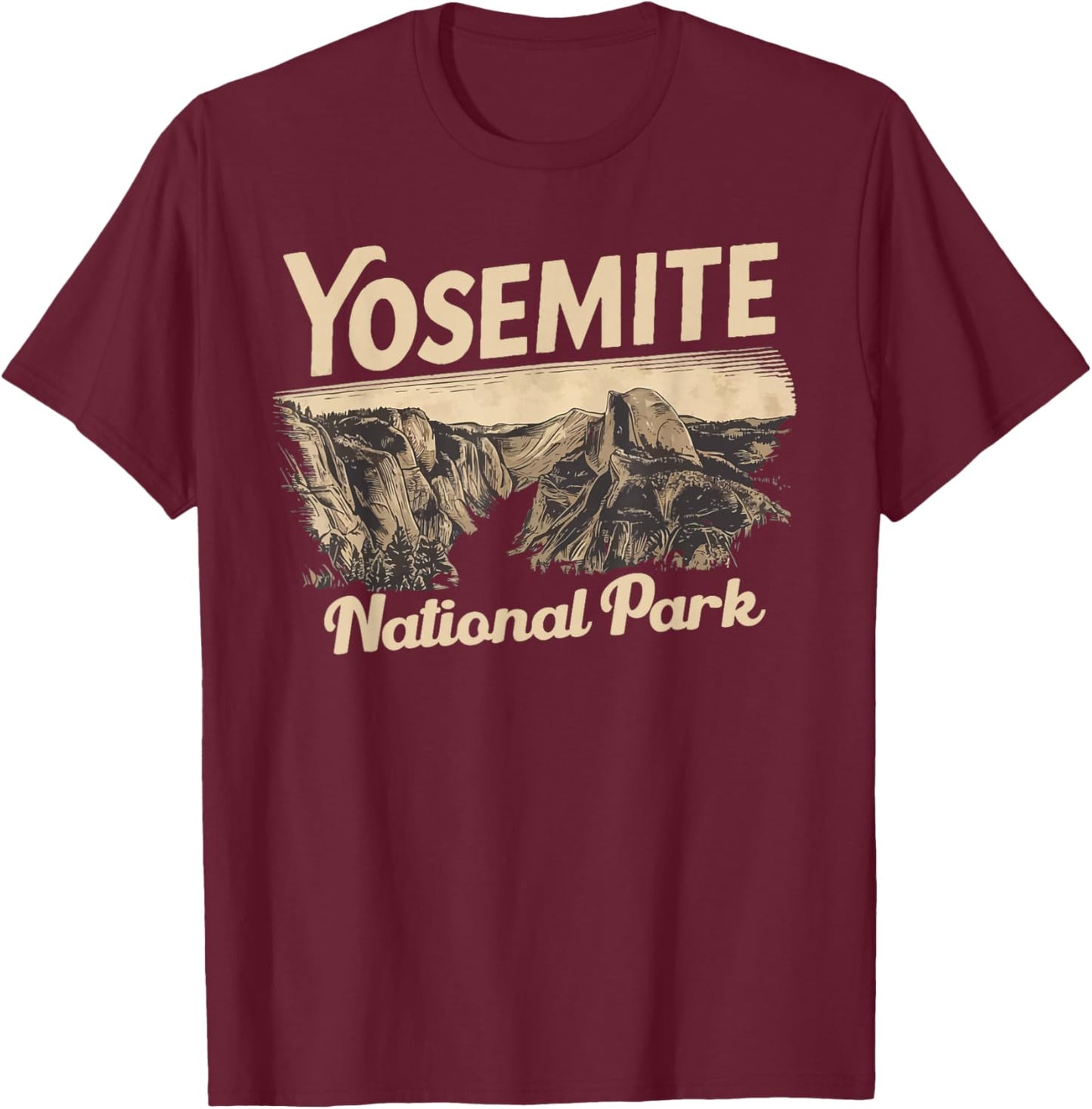 Yosemite National Park-Half Dome California Travel Souvenir T-Shirt - T-Shirt | Maroon