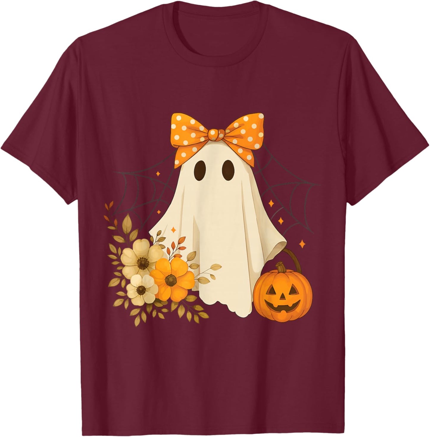 Coquette Flower Lace Ghost Funny Halloween Costume T-Shirt - T-Shirt | Maroon