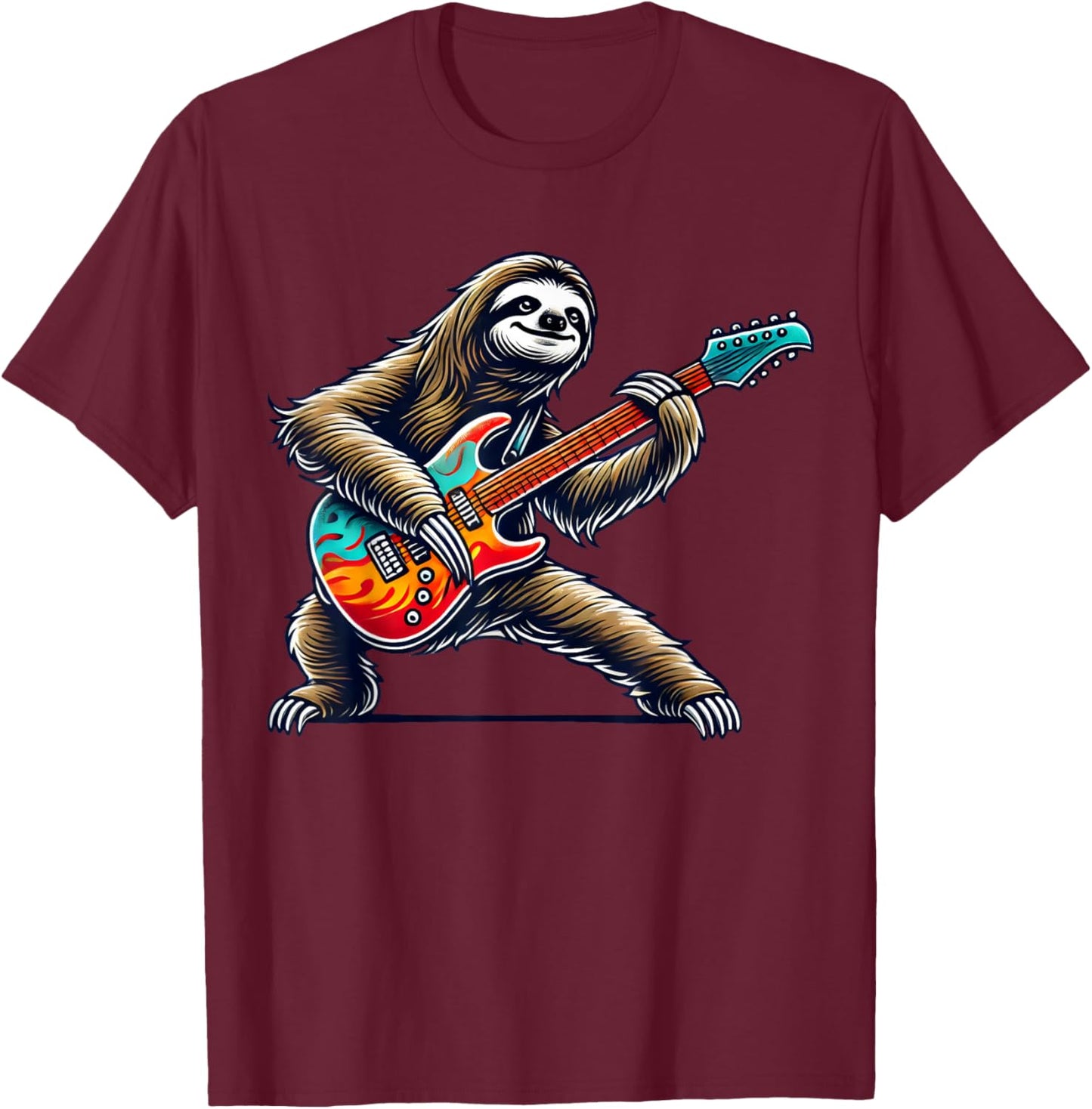 Cute Punk Sloth, Rock'n Roll Goth, Guitar Kids Rock Star T-Shirt - T-Shirt | Maroon