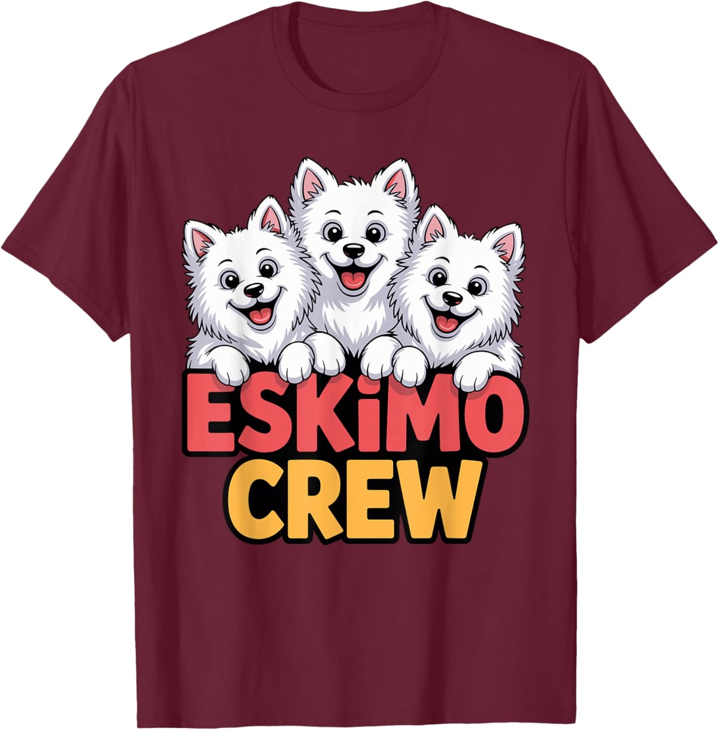 Eskimo Crew Cartoon Eskie Cute Pet Dog Breed American Eskimo T-Shirt - T-Shirt | Maroon