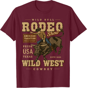 Wild Bull Rodeo Show Vintage Cowboy Western Country T-Shirt - T-Shirt | Maroon