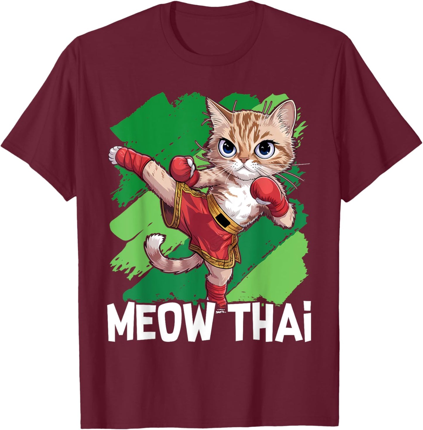 Meow Thai Funny Muay Thai Boxing Cat Martial Arts MMA Boxer T-Shirt - T-Shirt | Maroon