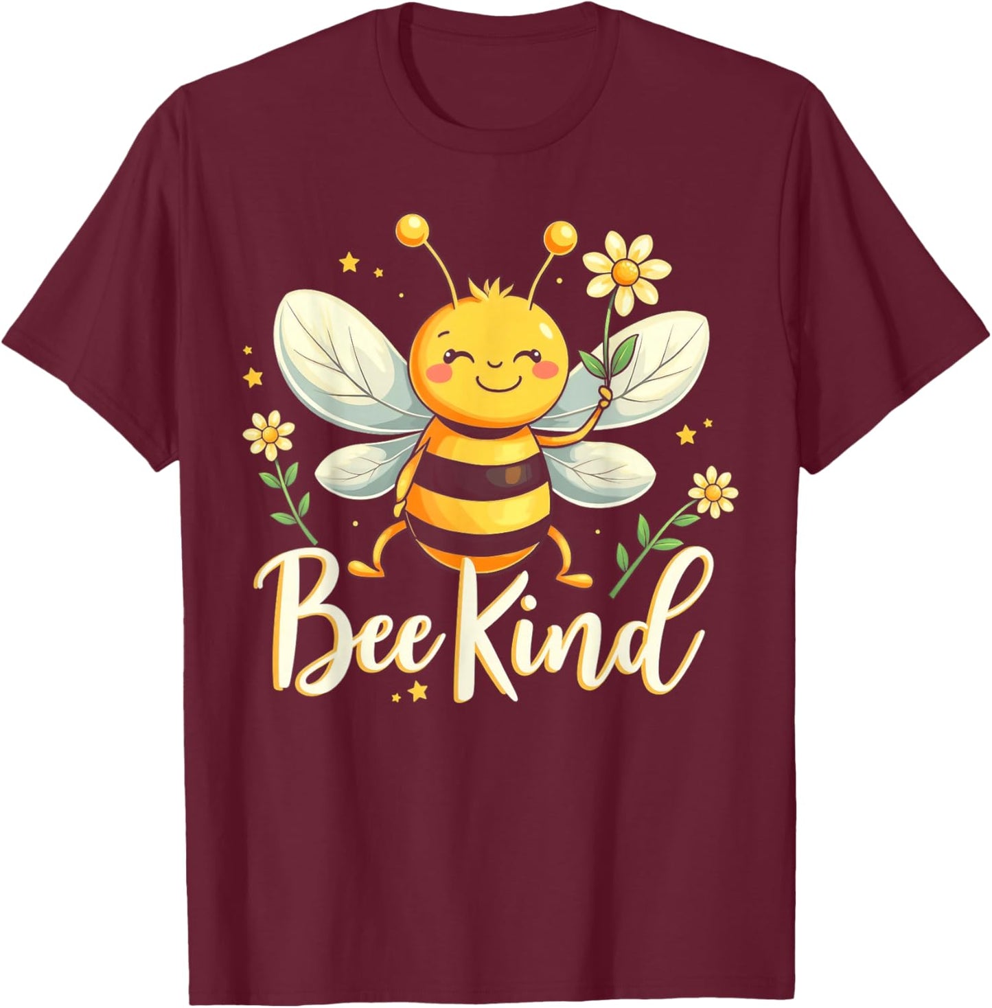 Bee Kind Cute bee with Flower Kindness T-Shirt - T-Shirt | Maroon
