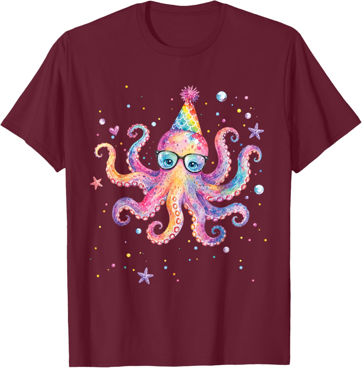 Mermaid Octopus Birthday Summer Matching Aquarium Family T-Shirt - T-Shirt | Maroon
