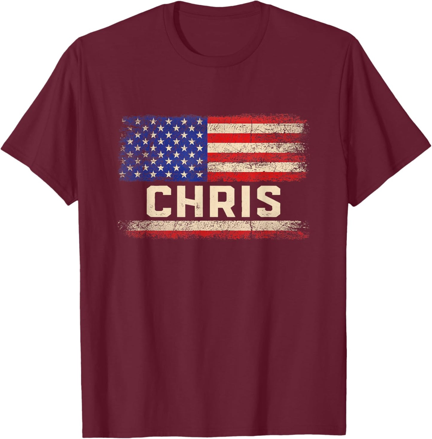 Chris First Name Shirt Chris Name American Flag Kids Men T-Shirt - T-Shirt | Maroon