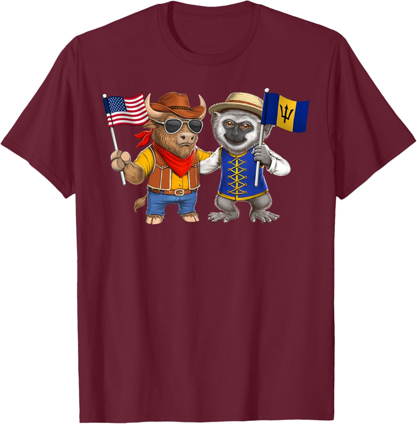 USA Barbados Flag Proud Barbadian American Roots T-Shirt - T-Shirt | Maroon