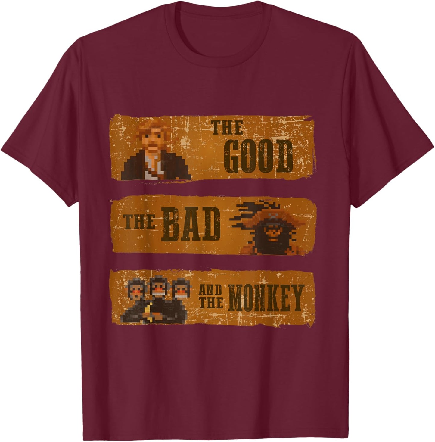 Good Bad Monkey Videogame Western Island Geek T-Shirt - T-Shirt | Maroon
