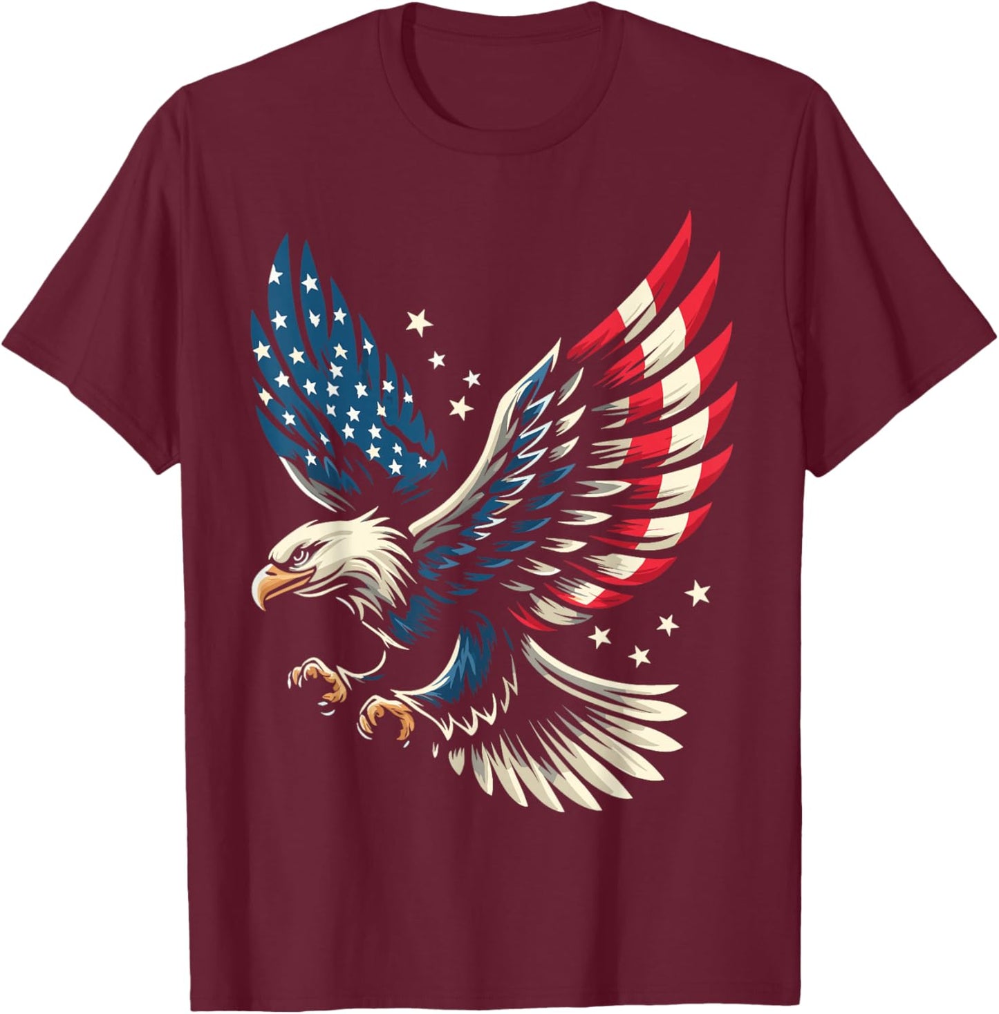 Bald Eagle Patriotic American Flag 4th of July T-Shirt - T-Shirt | Maroon