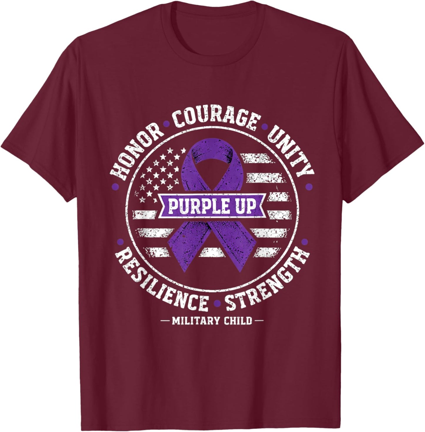 Purple Up for Military Kids Us Flag Military Child Month T-Shirt - T-Shirt | Maroon