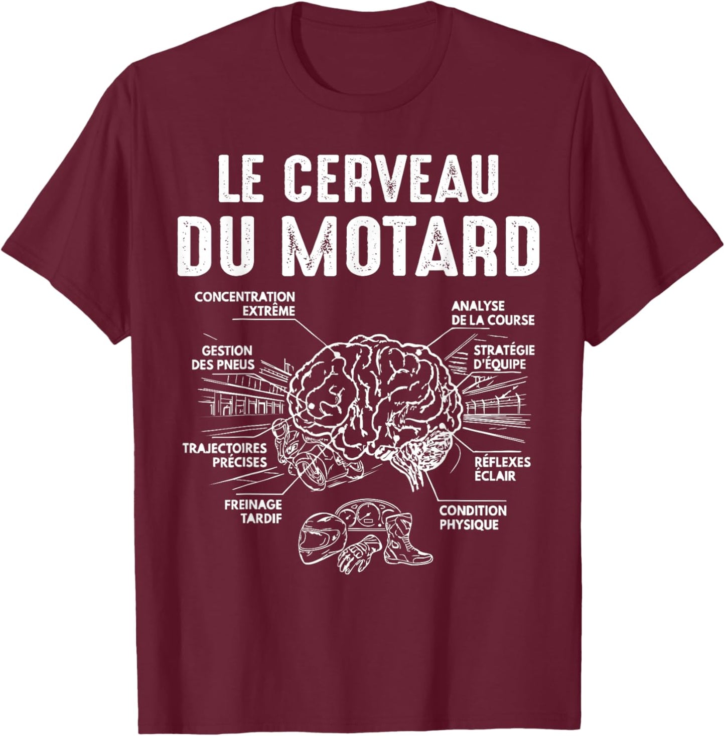 Moto Courses Le Cerveau du Motard Motos garçon Homme Drôle T-Shirt - T-Shirt | Maroon
