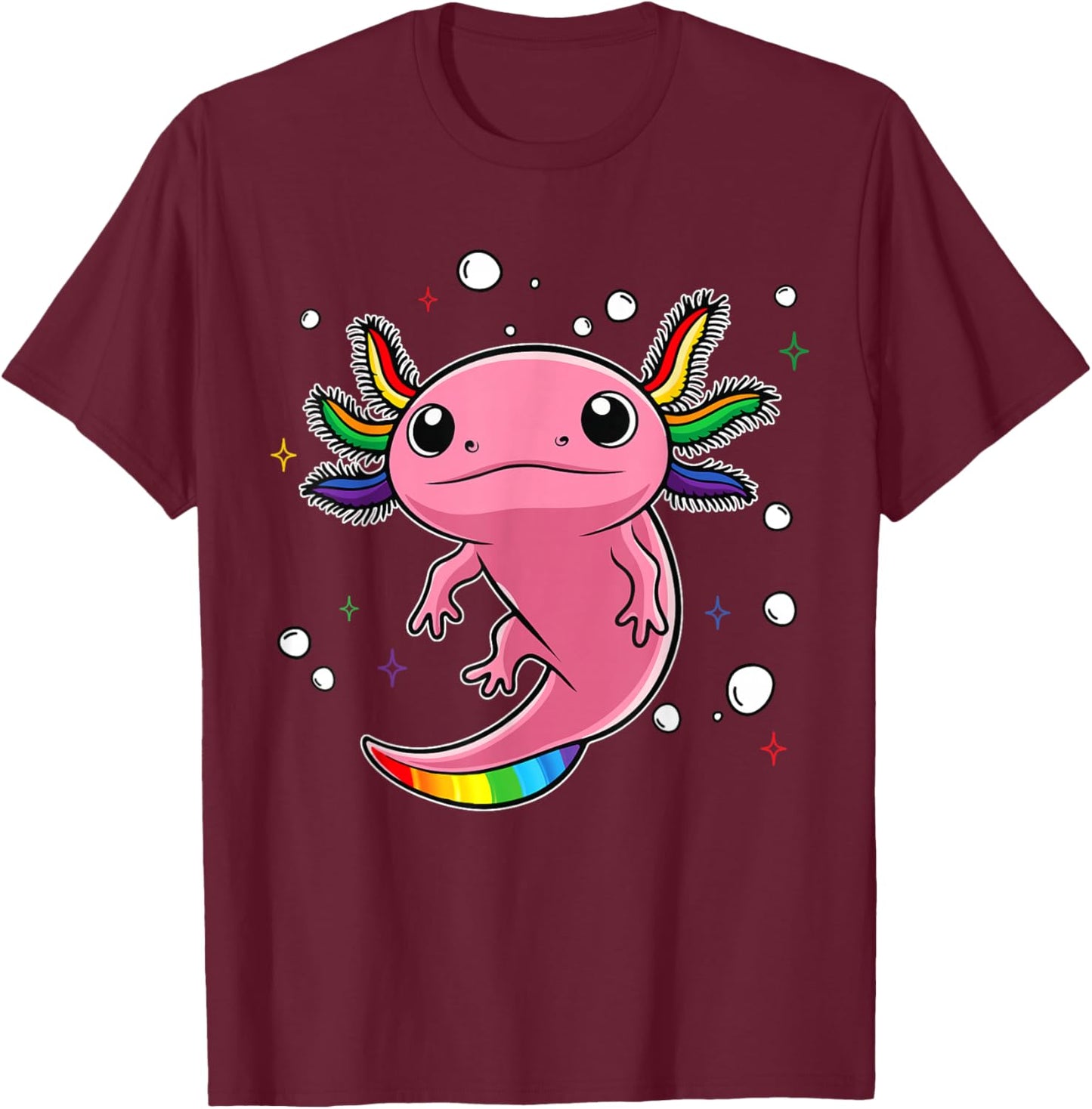 Cute Ally Axolotl Be Kind Gay Rainbow LGBTQ Flag Gay Pride T-Shirt - T-Shirt | Maroon