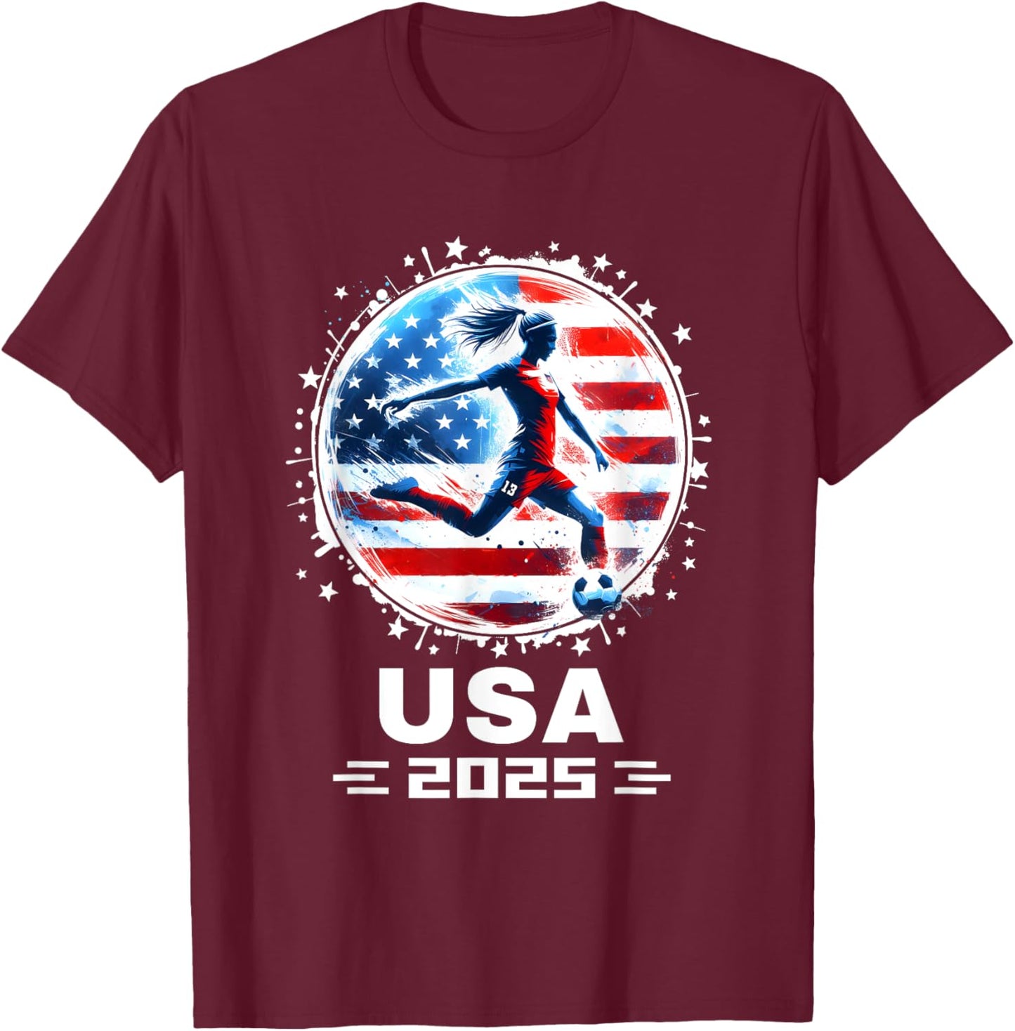 Soccer Team American Flag Soccer Apparel Soccer 2025 T-Shirt - T-Shirt | Maroon