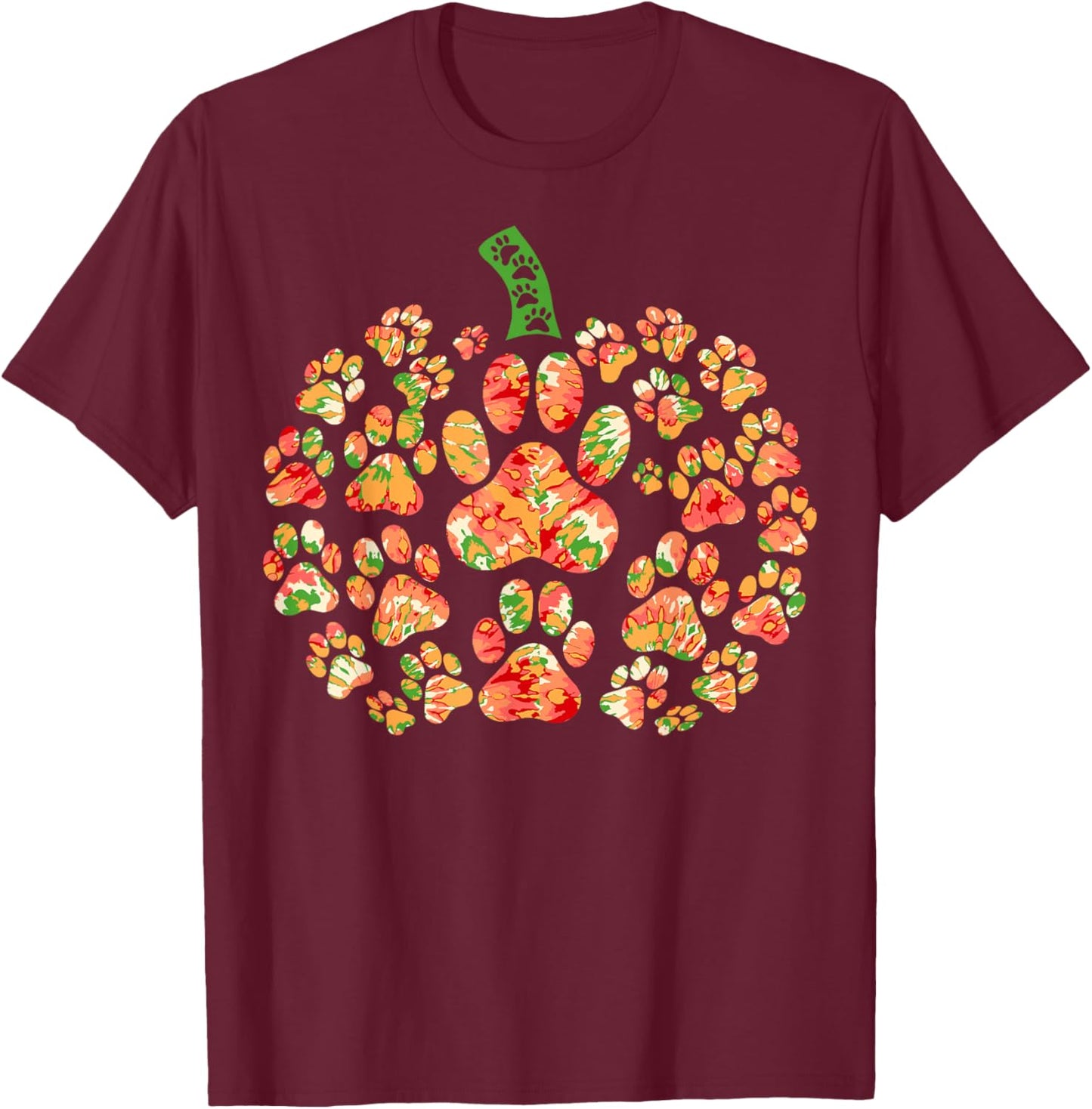 Pumpkin Dog Cat Paw Print Pet Lover Halloween Cute Tie Dye T-Shirt - T-Shirt | Maroon
