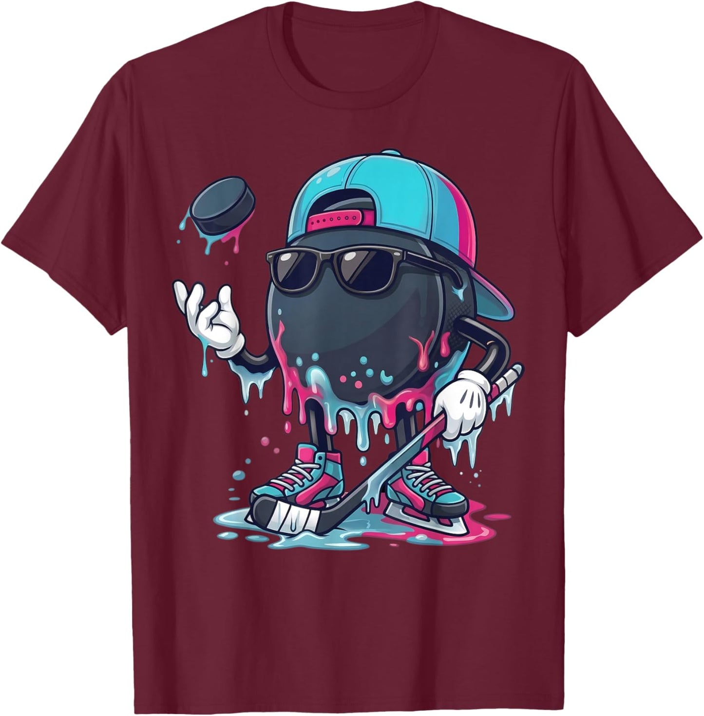Ice Hockey Drip for Boys Ice Cream Drip Hockey Youth Player T-Shirt - T-Shirt | Maroon