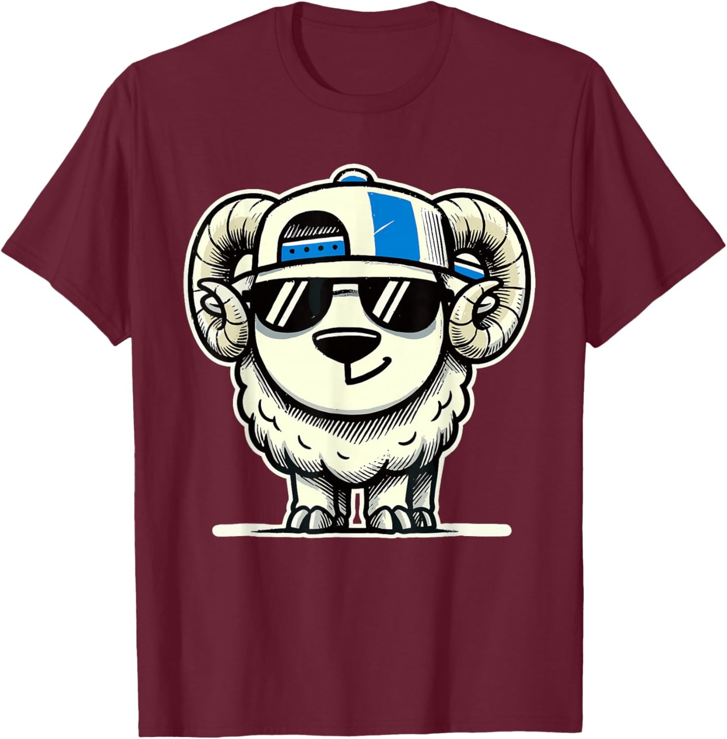 Retro Ram in Sunglasses Novelty Funny Ram T-Shirt - T-Shirt | Maroon