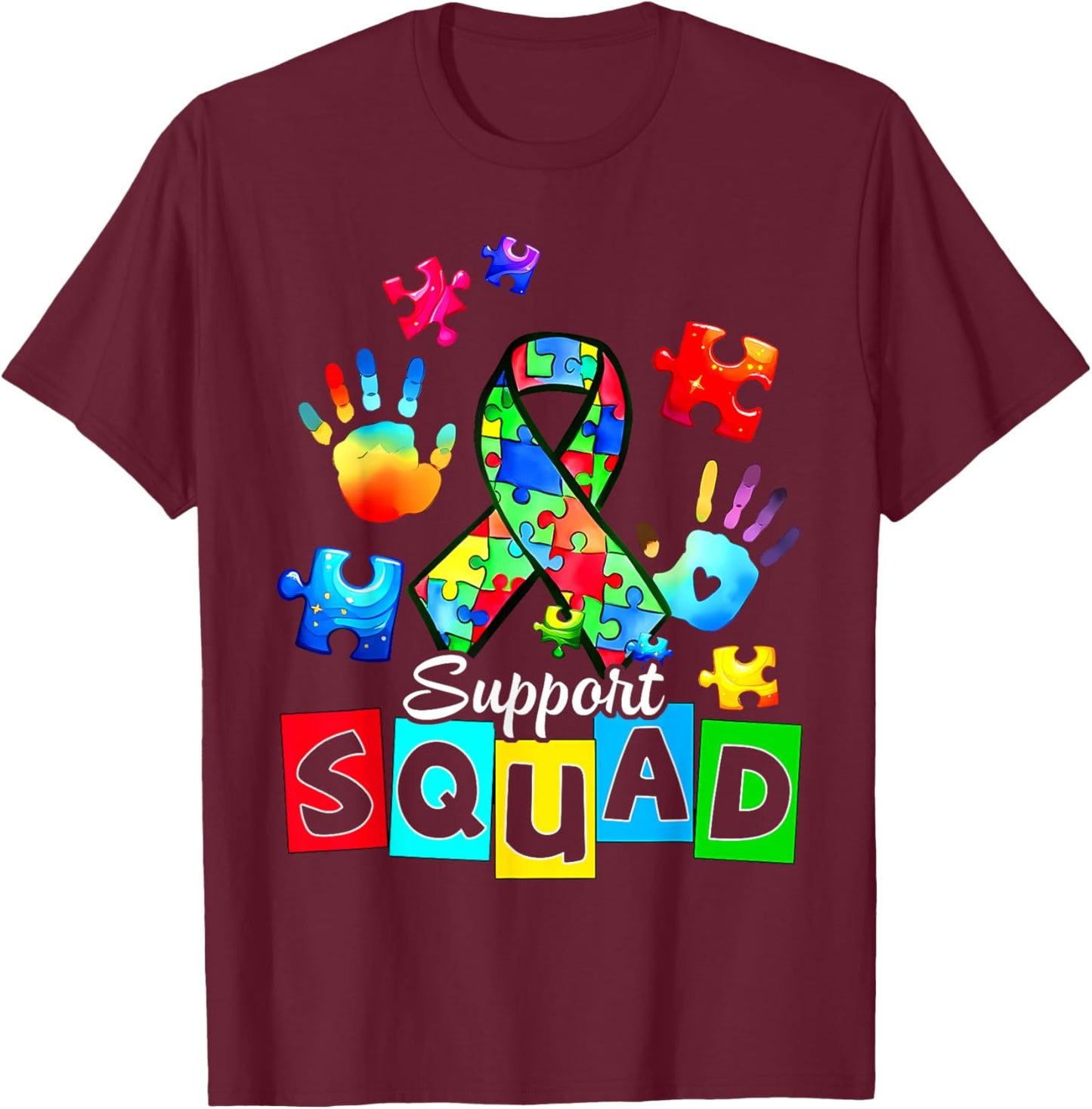 Autism Awareness Autism Support Squad Family T-Shirt - T-Shirt | Maroon