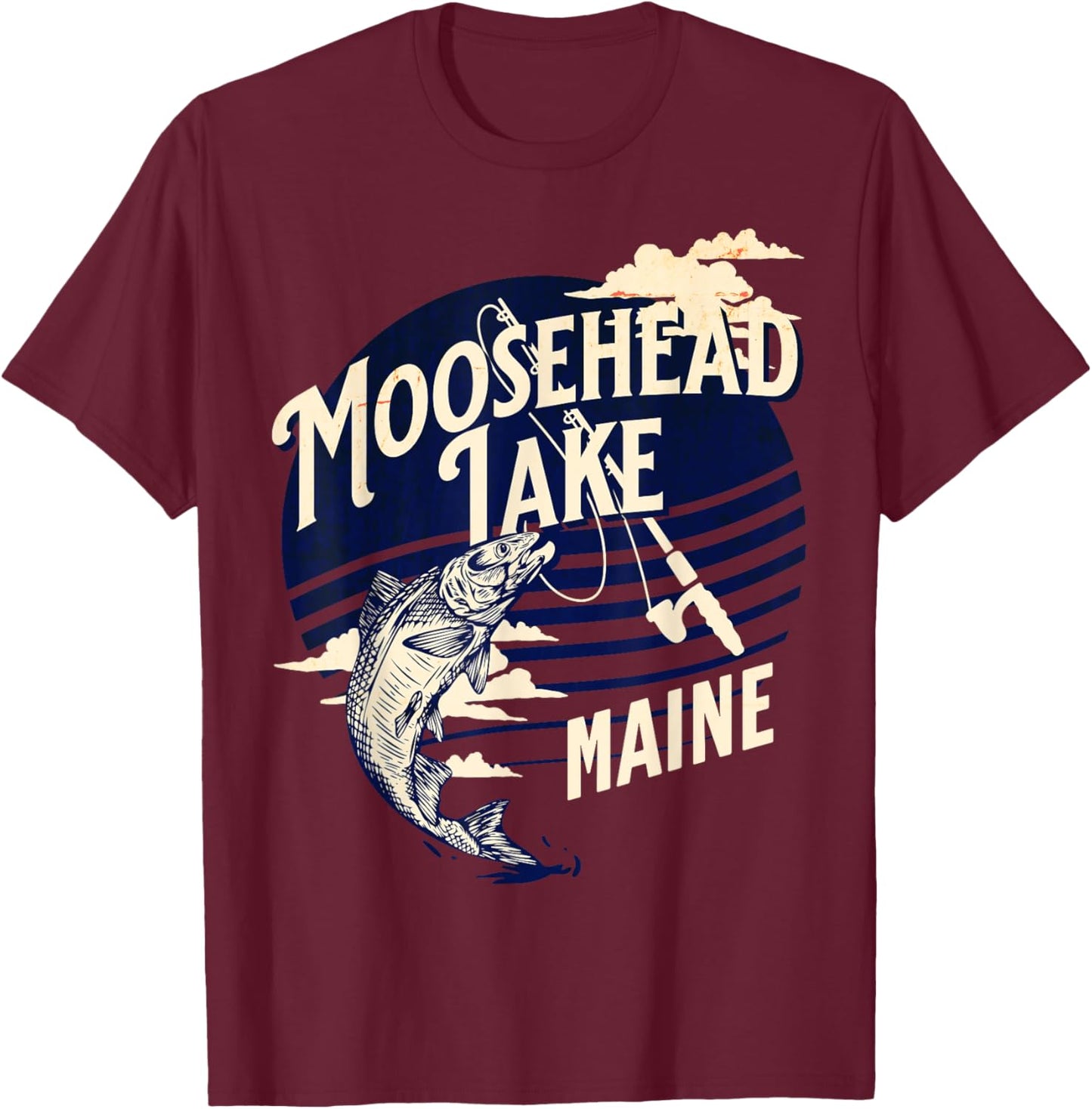 Moosehead Lake Maine Fly Fishing Trout Bass Fisher Souvenir T-Shirt - T-Shirt | Maroon