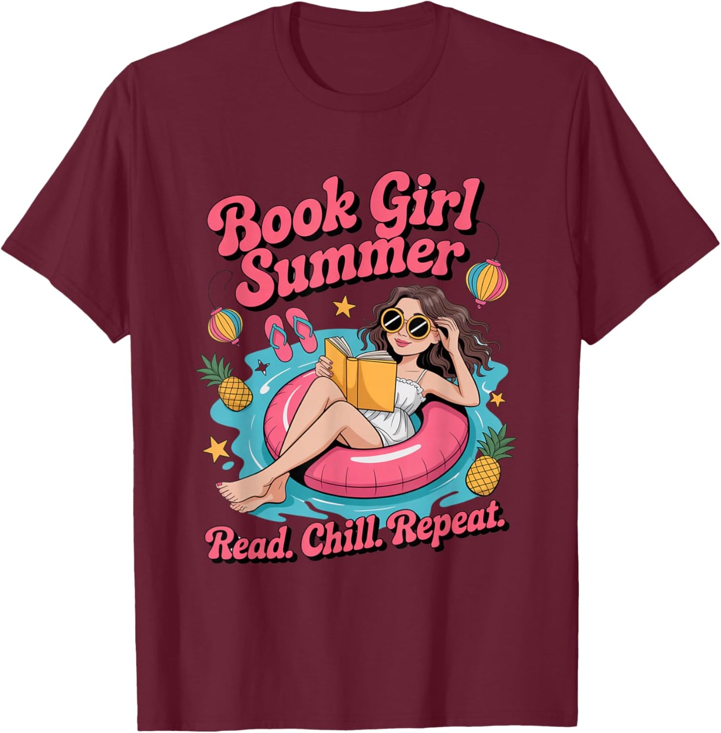 Book Girl Summer Beach Vacation Book Lover T-Shirt - T-Shirt | Maroon