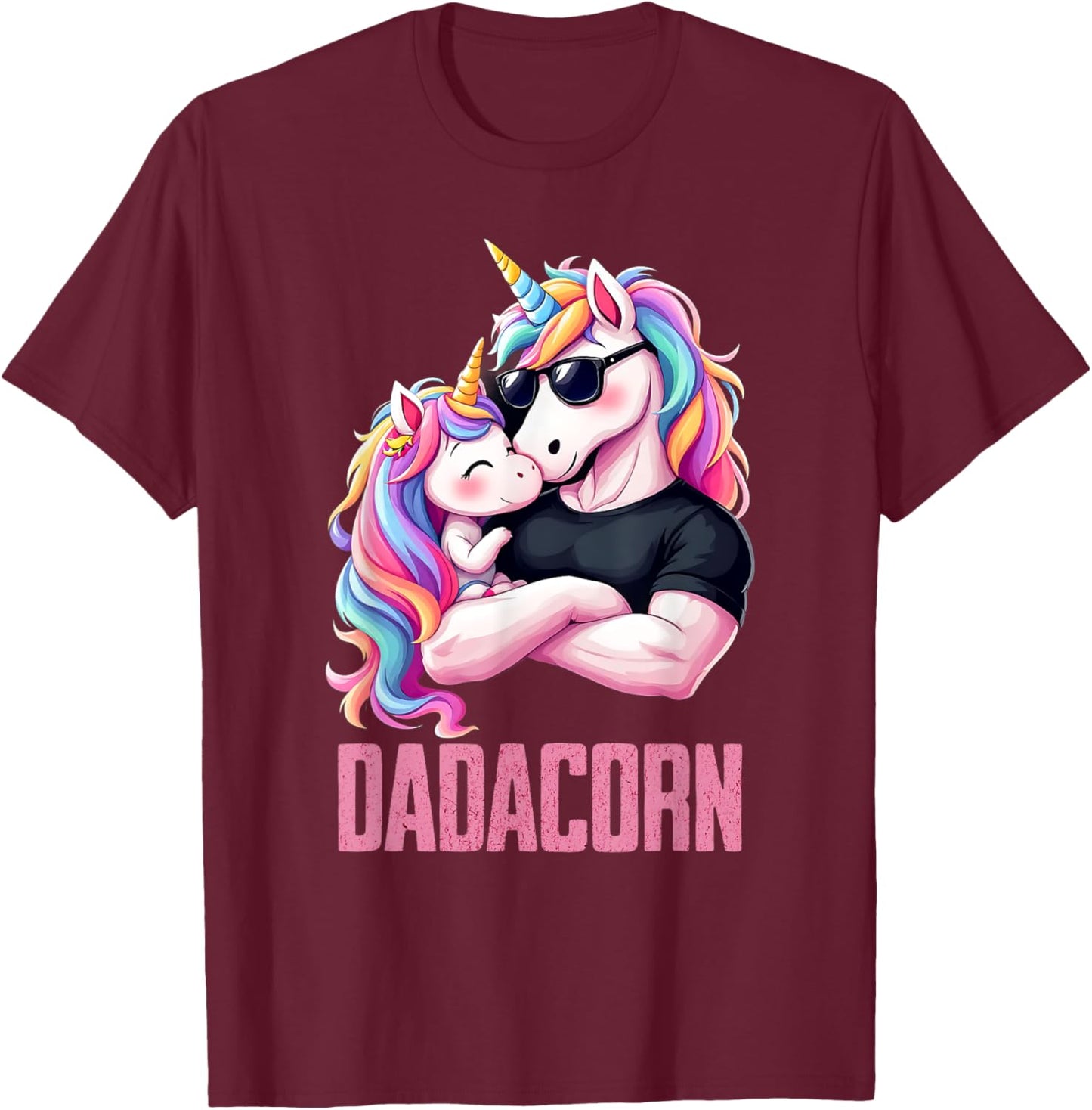 Dadacorn, Daddy Daughter Unicorn, Girldad T-Shirt - T-Shirt | Maroon