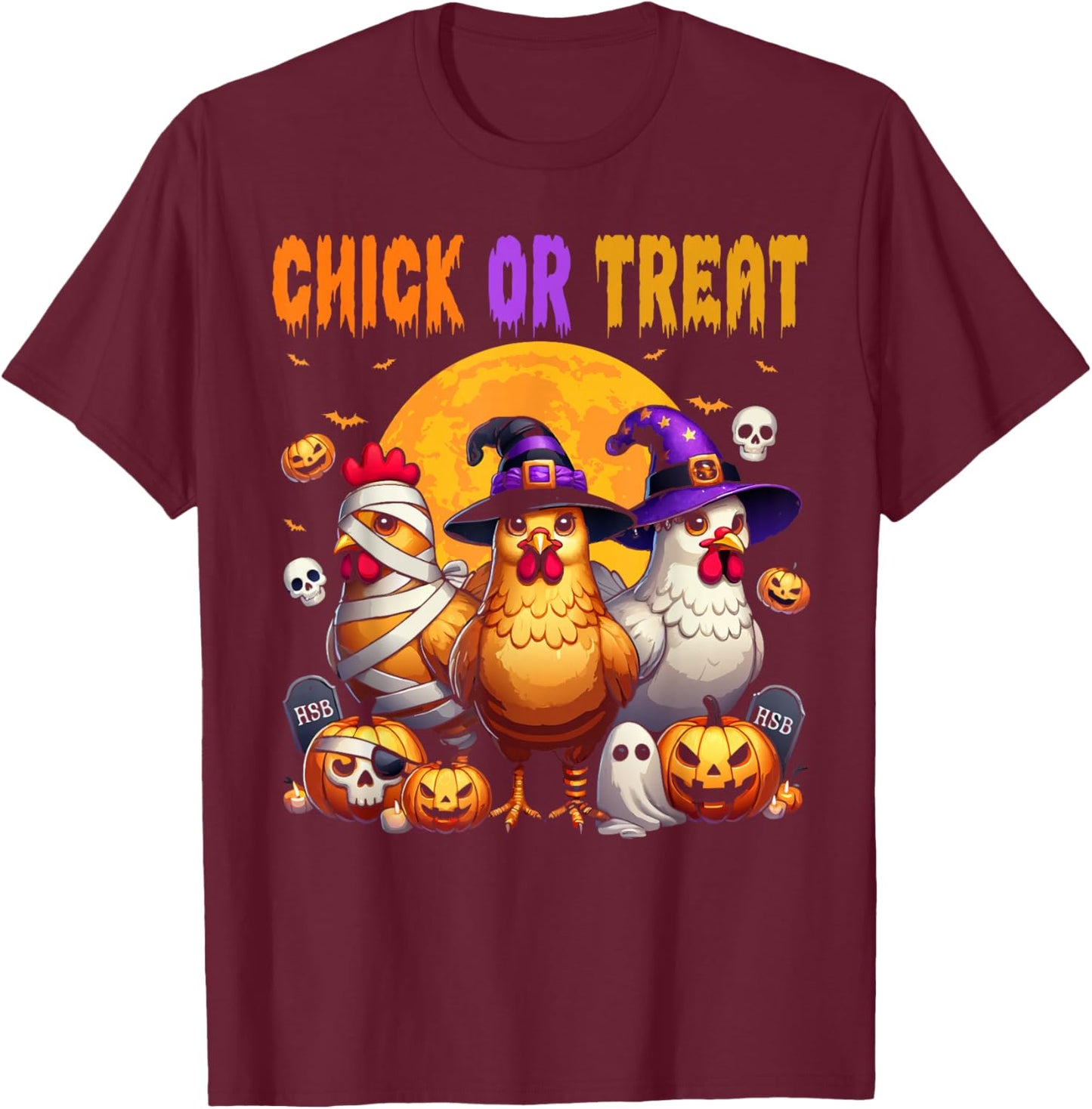 Halloween Chick or Treat Pumpkin Chicken Girl Farmer T-Shirt - T-Shirt | Maroon