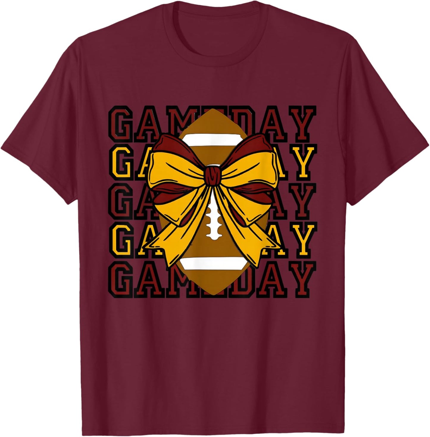 Cute Football Bow Game Day Maroon and Gold Girl Design T-Shirt - T-Shirt | Maroon