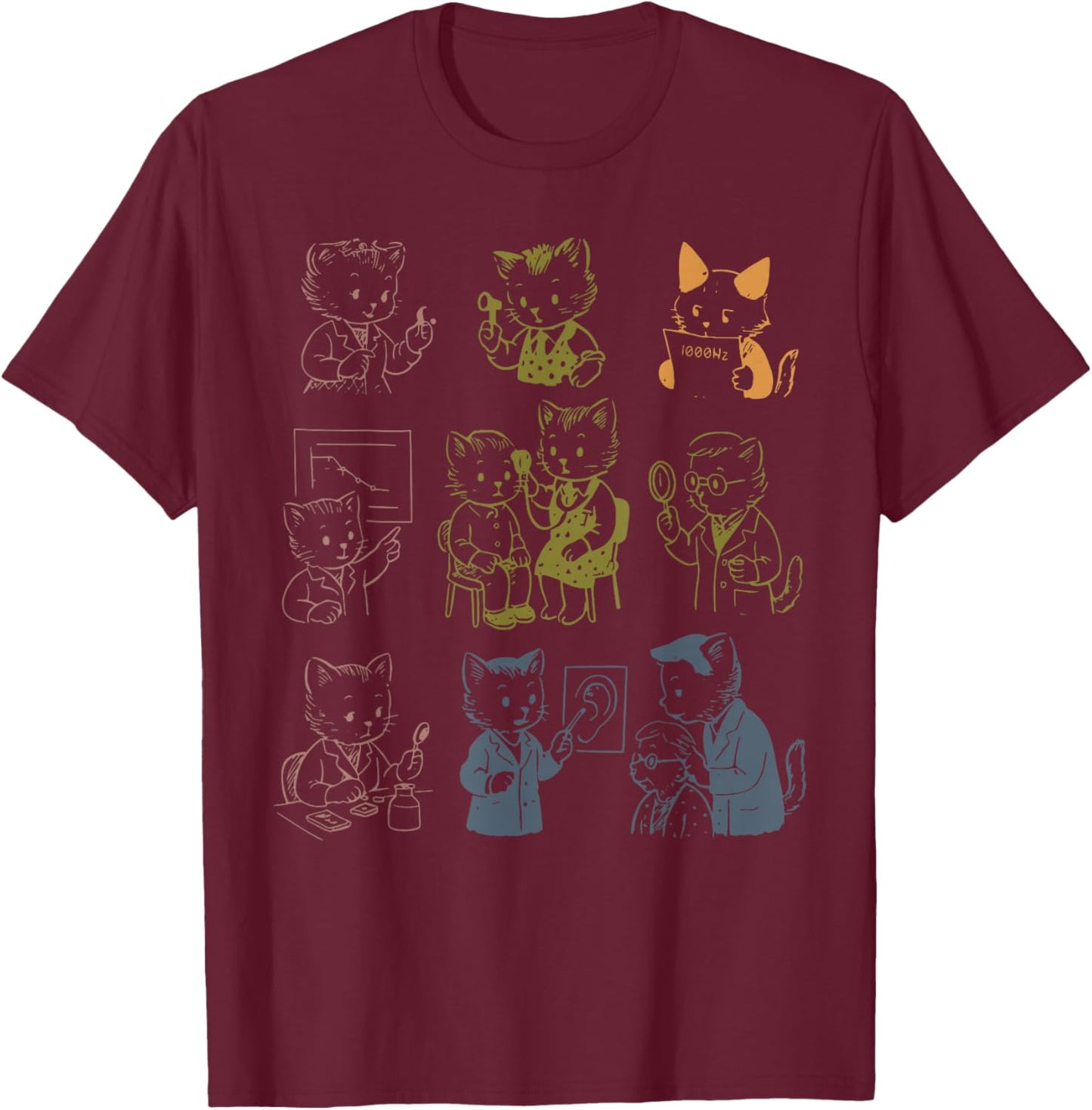 Vintage 90s Tattoo Kitten Cat Audiologist Hearing Aid Doctor T-Shirt - T-Shirt | Maroon