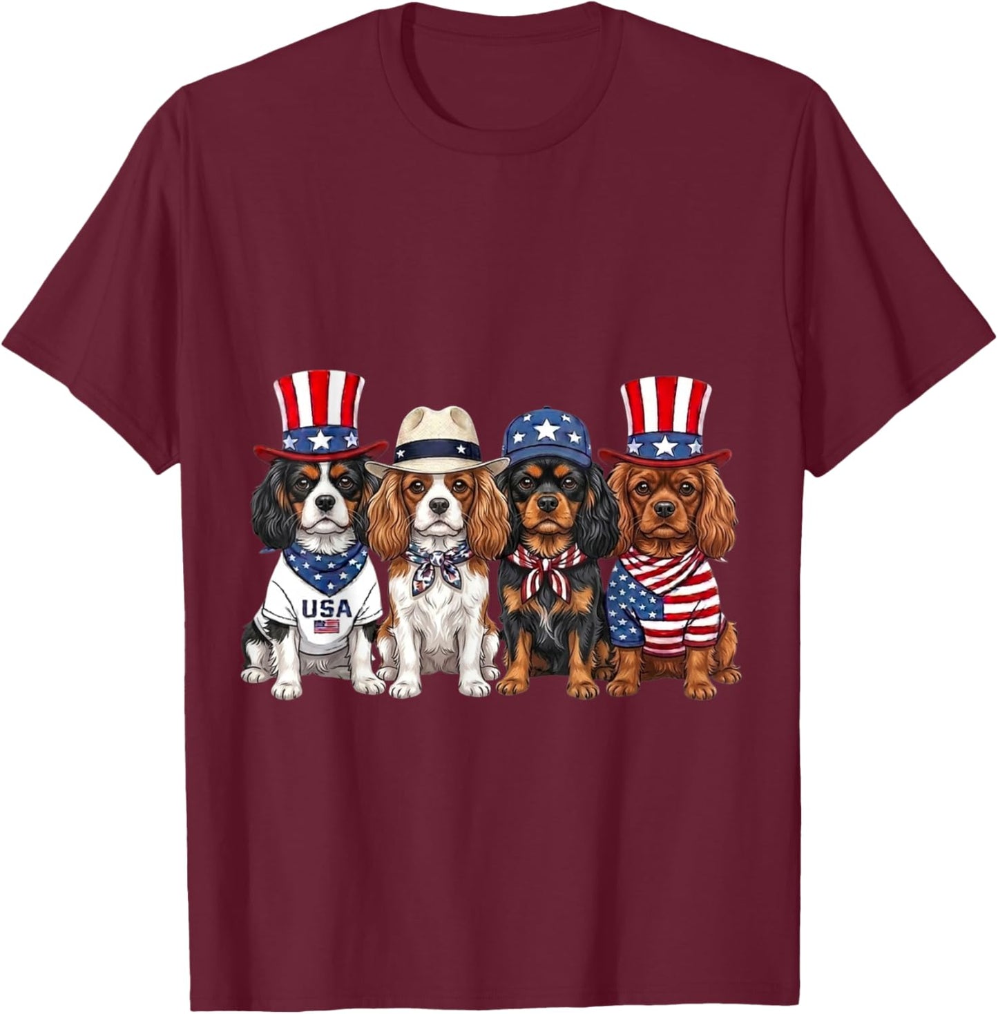 Cavalier King Charles 4th of July Patriotic Funny Dog Lovers T-Shirt - T-Shirt | Maroon