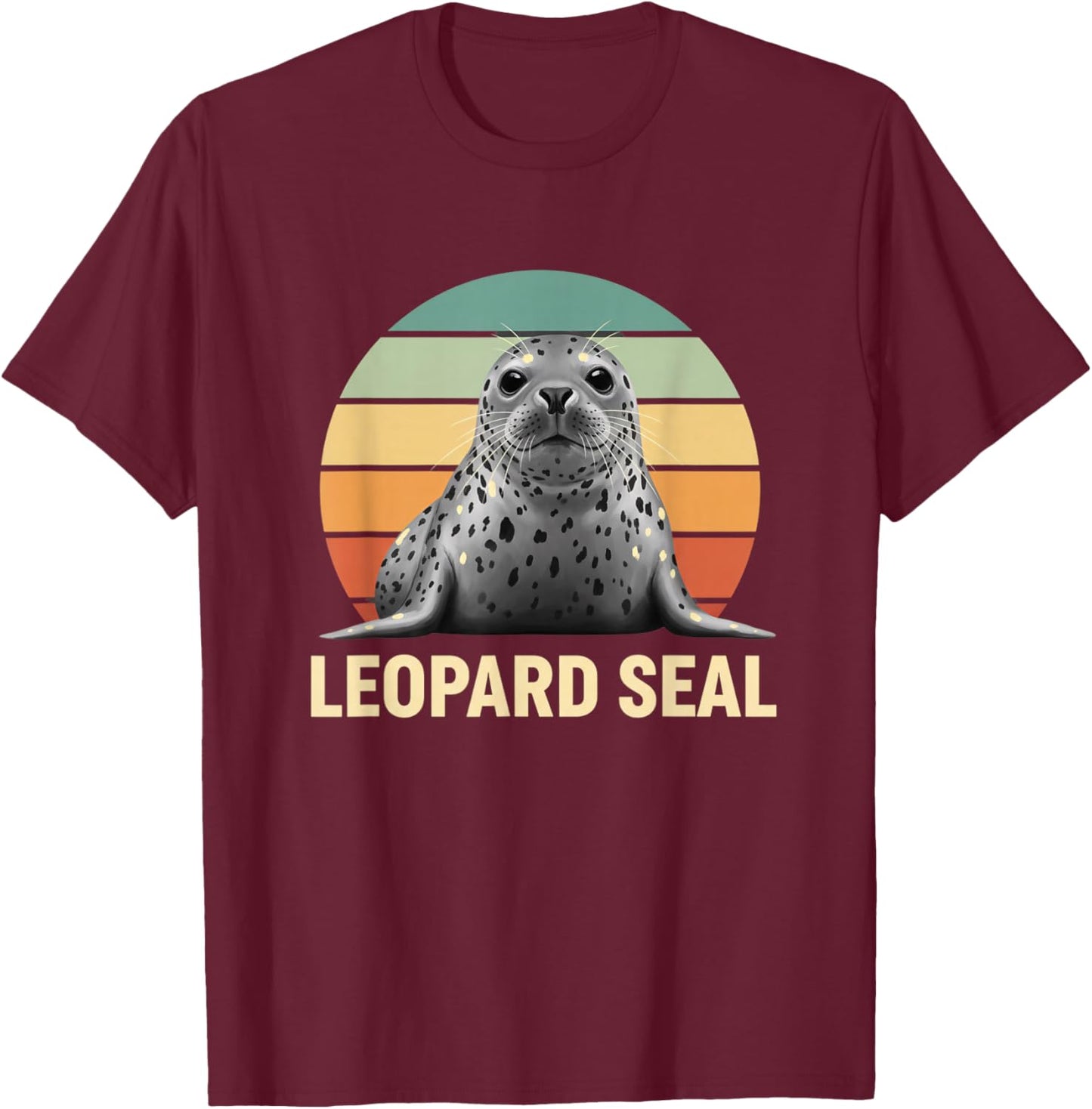 Leopard Seal Animal Retro Sunset Wildlife Ocean T-Shirt - T-Shirt | Maroon