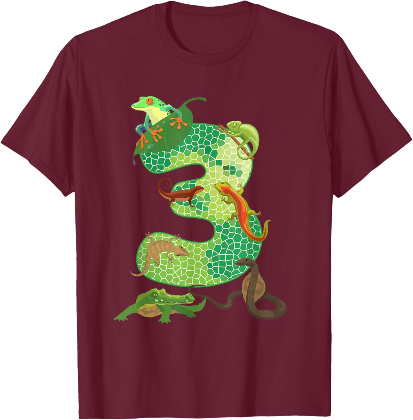 3rd Birthday Reptile Themed 3 Year Old Birthday Party T-Shirt - T-Shirt | Maroon