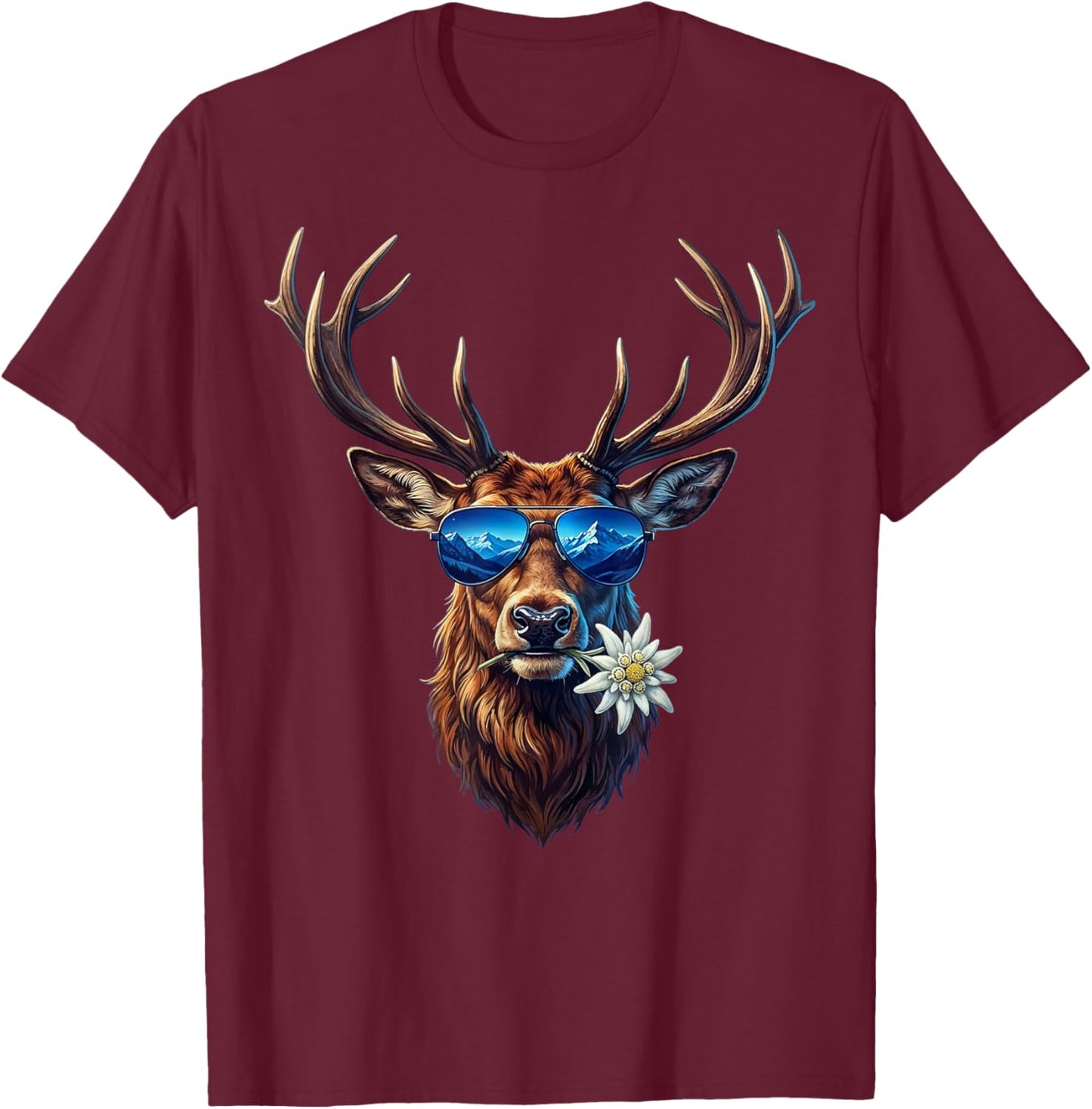 Trachtenshirt passend für Oktoberfest Herren Hirsch T-Shirt - T-Shirt | Maroon