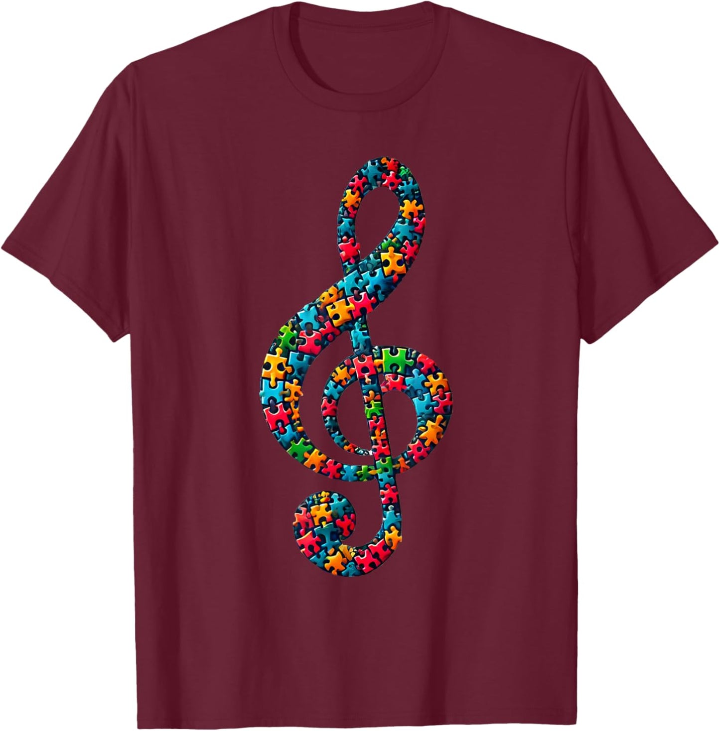 Jigsaw Puzzle Treble Clef Musical Note Music T-Shirt - T-Shirt | Maroon