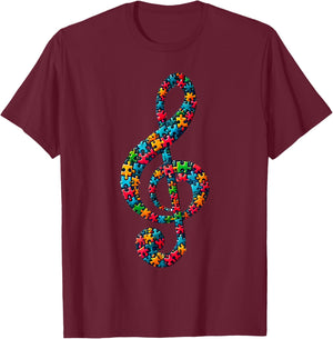 Jigsaw Puzzle Treble Clef Musical Note Music T-Shirt - T-Shirt | Maroon