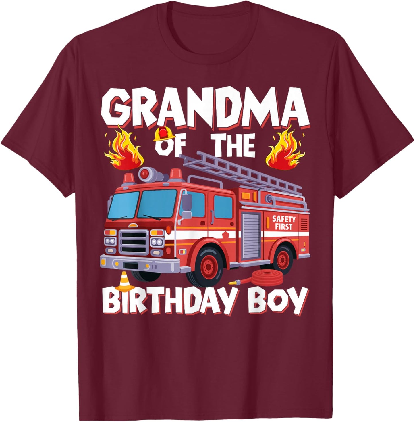 Grandma of The Birthday Boy Fire Truck Firefighter Bday T-Shirt - T-Shirt | Maroon