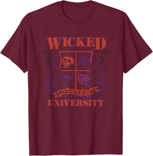 Disney Villains Wicked University Good To Be Bad Retro Logo T-Shirt - T-Shirt | Maroon