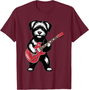 Cute Rock Yorki Dog with Red Electric Guitar Puppy T-Shirt - T-Shirt | Maroon