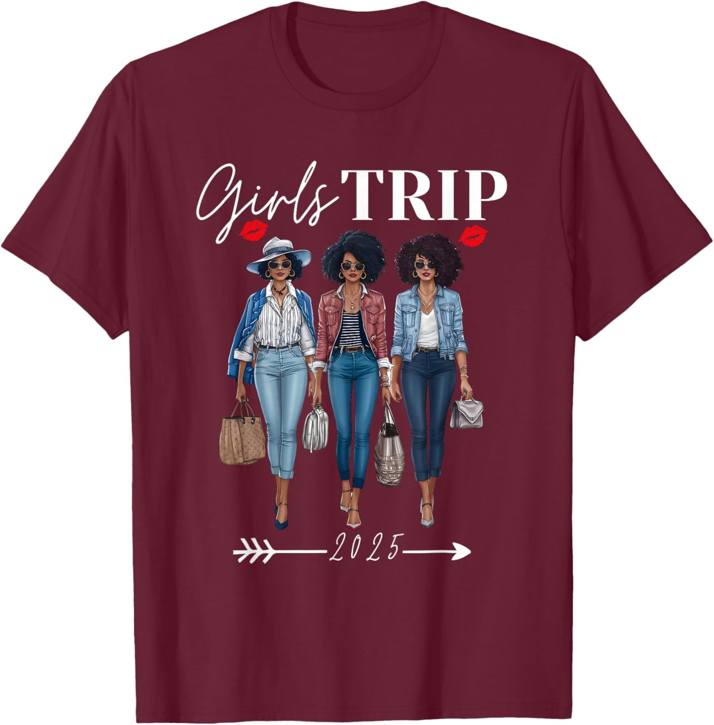 Girls Trip 2025 For Black Melanin Queen on Vacation Women T-Shirt - T-Shirt | Maroon