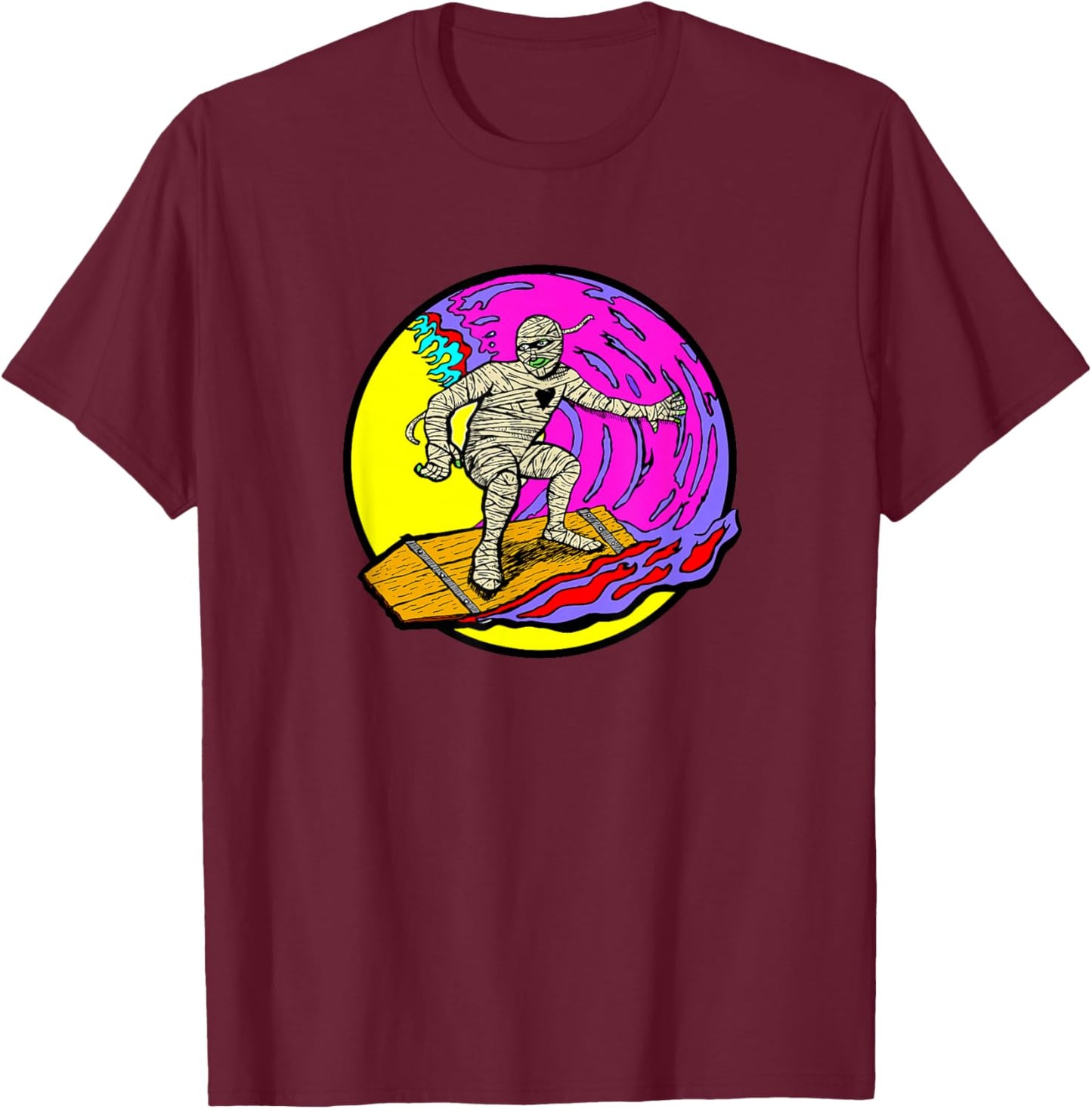 Spooky Surfing Mummy T-Shirt - T-Shirt | Maroon