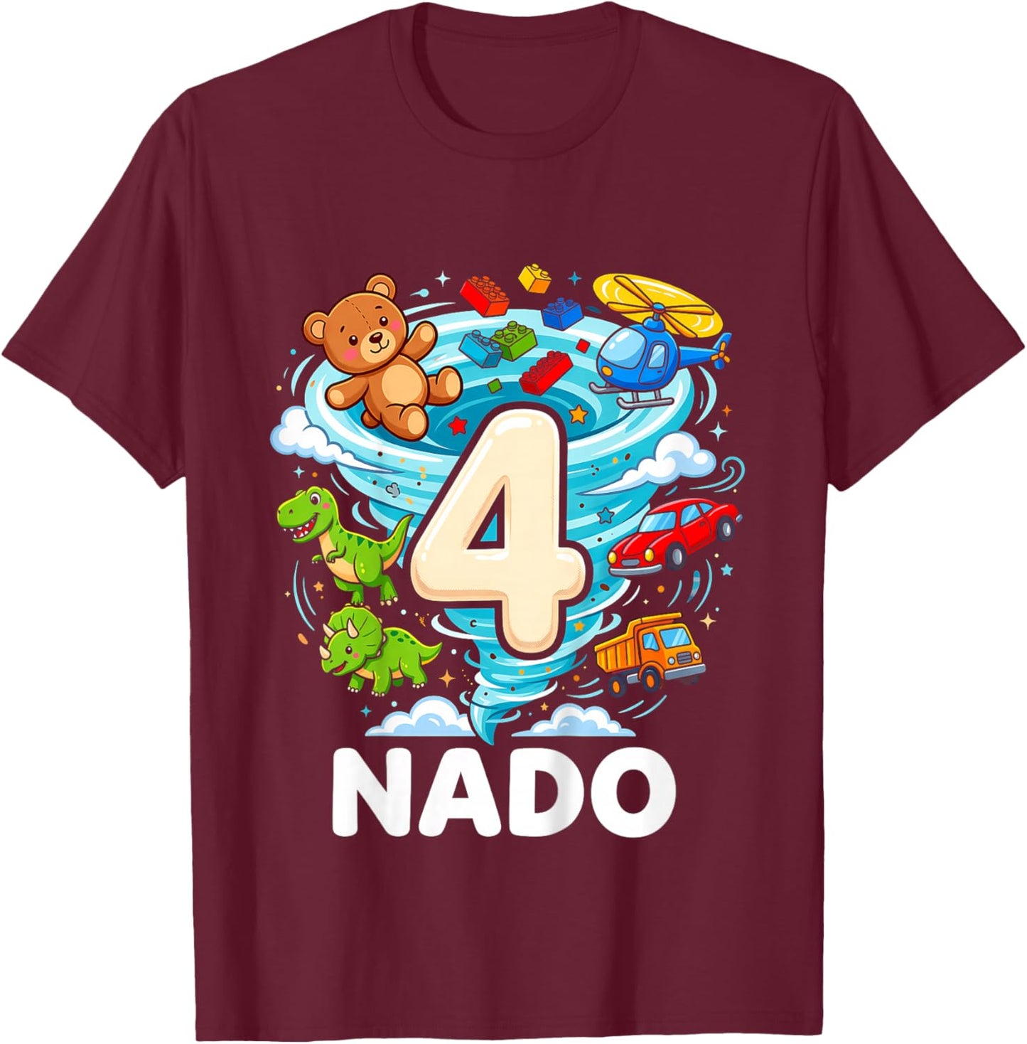 4nado Fournado 4th Birthday Boy 4 Four Year Old Toddler T-Shirt - T-Shirt | Maroon