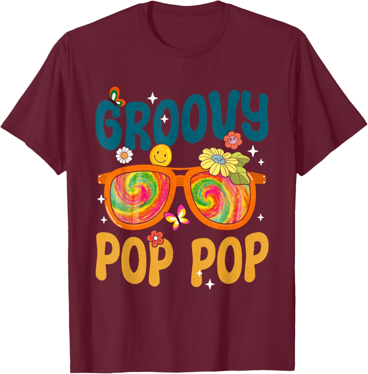 Retro Groovy Pop Pop Tie Dye Gifts For Father's Day Men T-Shirt - T-Shirt | Maroon